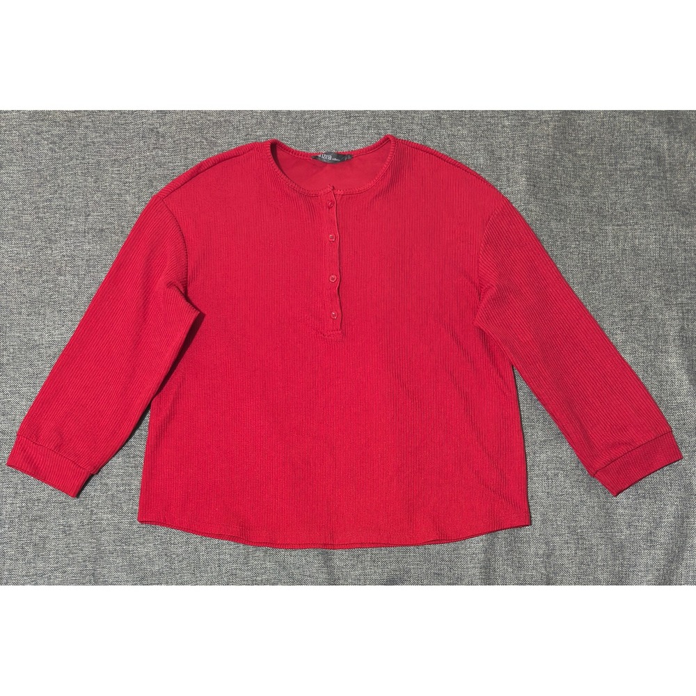 Zanzea Womens XXL Henley Top Red Ribbed Long Sleeve Casual